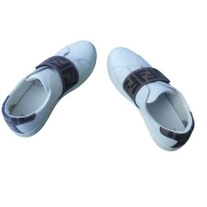 Fendi Roma White Leather FF Zucca Monogram Strap Slip On Sneakers Italy